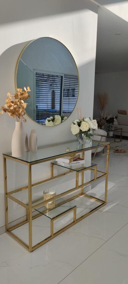 Console moderne en inox doré