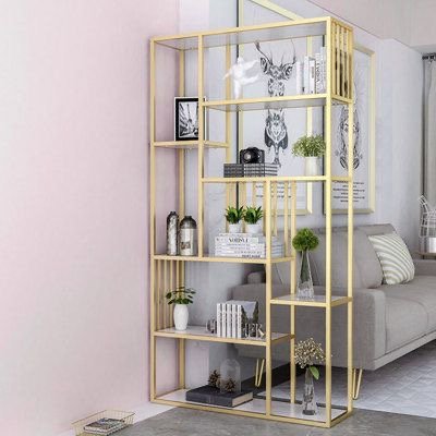 Bibliothèque design en inox doré – étagères modernes